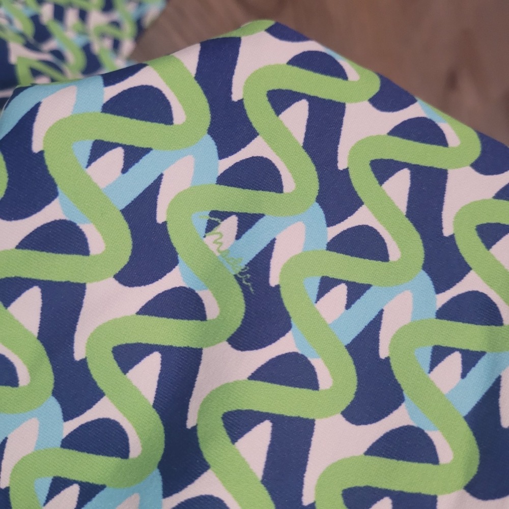 Melly M Geometric Resortwear Dress Size Large Green/Blue Cooling Stretch 3/4 Slv - Picture 6 of 9